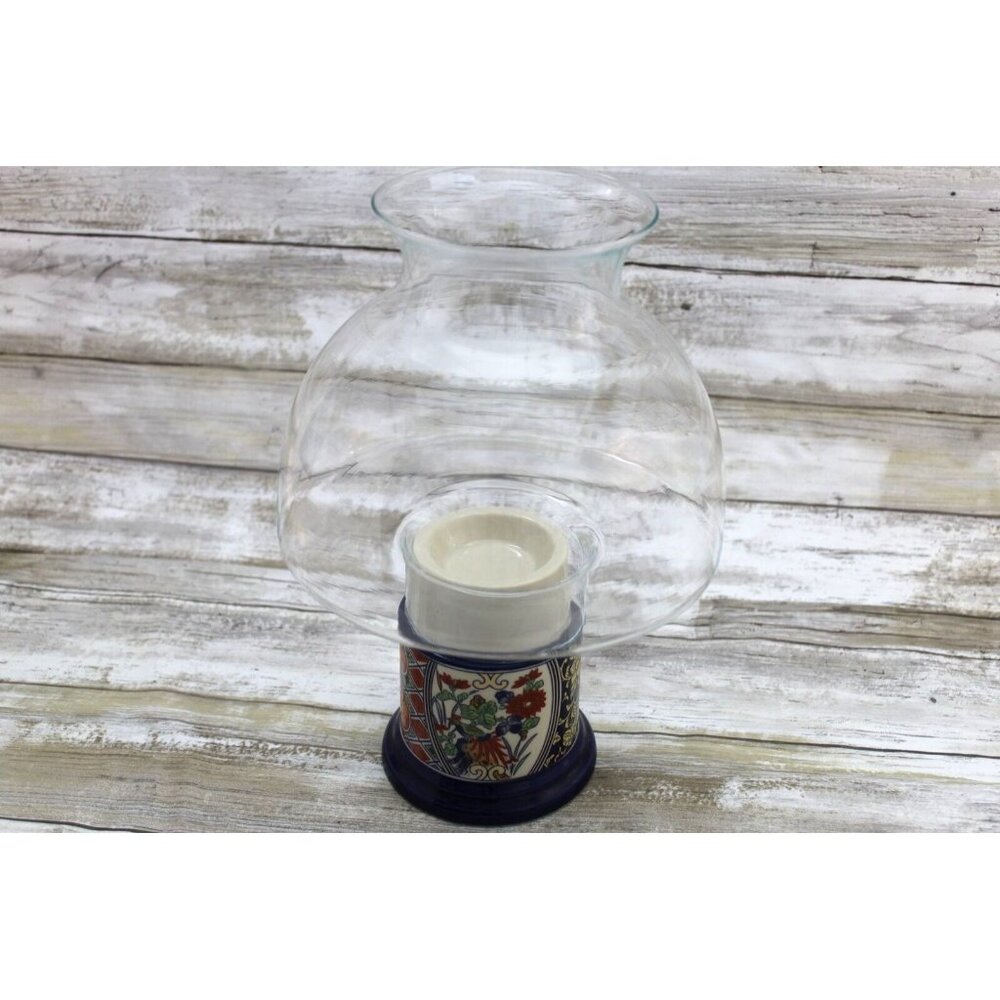Vtg Gailstyn-Sutton Towle Chinoserie Hurricane Candle‎ Lamp with Glass Shade